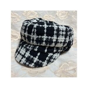Womens Black White‎ Plaid Newsboy Cap Tweed Baker Boy Hat